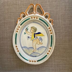 Beautiful Wall PLAQUE Angel CHERUB Harp Deruta Handcrafted Handpainted ITALY